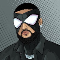 a cartoon illustration of a man with a spider - man mask