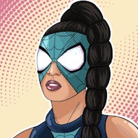 a woman wearing a spider - man mask